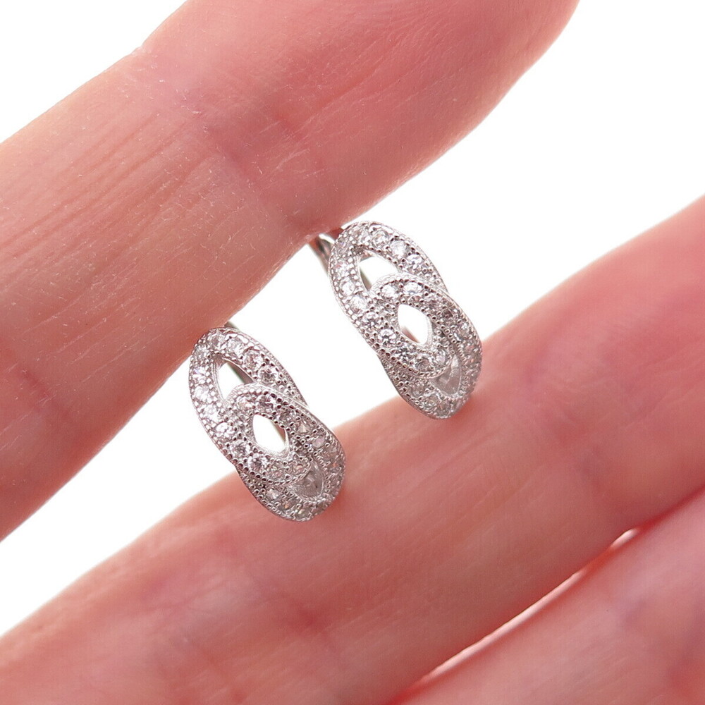 925 Sterling Silver Round-Cut C Z Interlocked Hoop Earrings